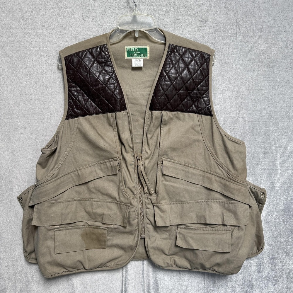 Field And Fireside Vest Mens M Beige Quilted Canvas Duck Hunting Pockets Vintage